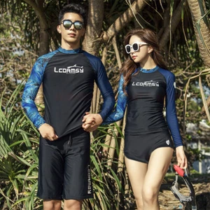 MEN WOMEN RASH GUARD BEACH LONG SLEEVE SURF SWIM SHIRTS + SHORTS SET351016751018 - Picture 1 of 4