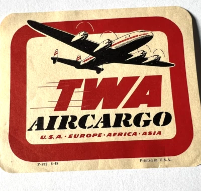 TWA AirCargo - Etiqueta Vintage - Imagem 1 de 4