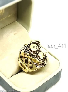 Harley V-TWIN Engine Brass/Stainless Ring Men/Women Sz8-12 Biker Handmade New - Picture 1 of 24