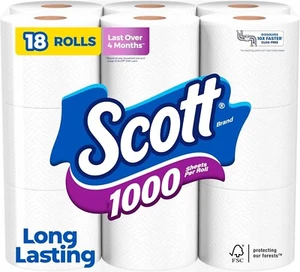 Papel higiénico Scott 1000 1 capa séptico seguro 18 rollos pañuelo de baño limpio - Imagen 1 de 4