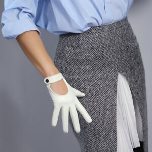 TECH GLOVES Real Leather Short White Lambskin Sheepskin Belt with Button Closure