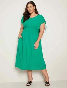 Autograph Ladies Shirred Waist Midi Dress size 22 Colour Emerald Green - Picture 1 of 4