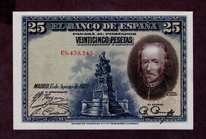 SPANIEN 25 PESETAS Banknote 1928 Zustand I UNC FDS S/N E8,439,545 P. 74b - Bild 1 von 2