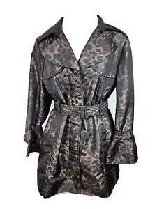 Alfani WMS Sz Lp Brown Leopard Print Poly Nylon Trench Coat S36 - Picture 1 of 24