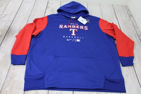 NWT Nike Authentic Therma-Fit Texas Rangers Blue Red Hoodie Sweatshirt Men's 4XL Cover