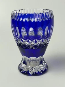 Bohemian Cut to Clear Goblet Cobalt Blue 4 3/4 x 3 - Picture 1 of 3