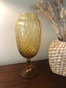 MCM Empoli Amber Optic Pedestal Diamond Glass Apothecary Candy Dish Vintage 11" - Picture 1 of 8