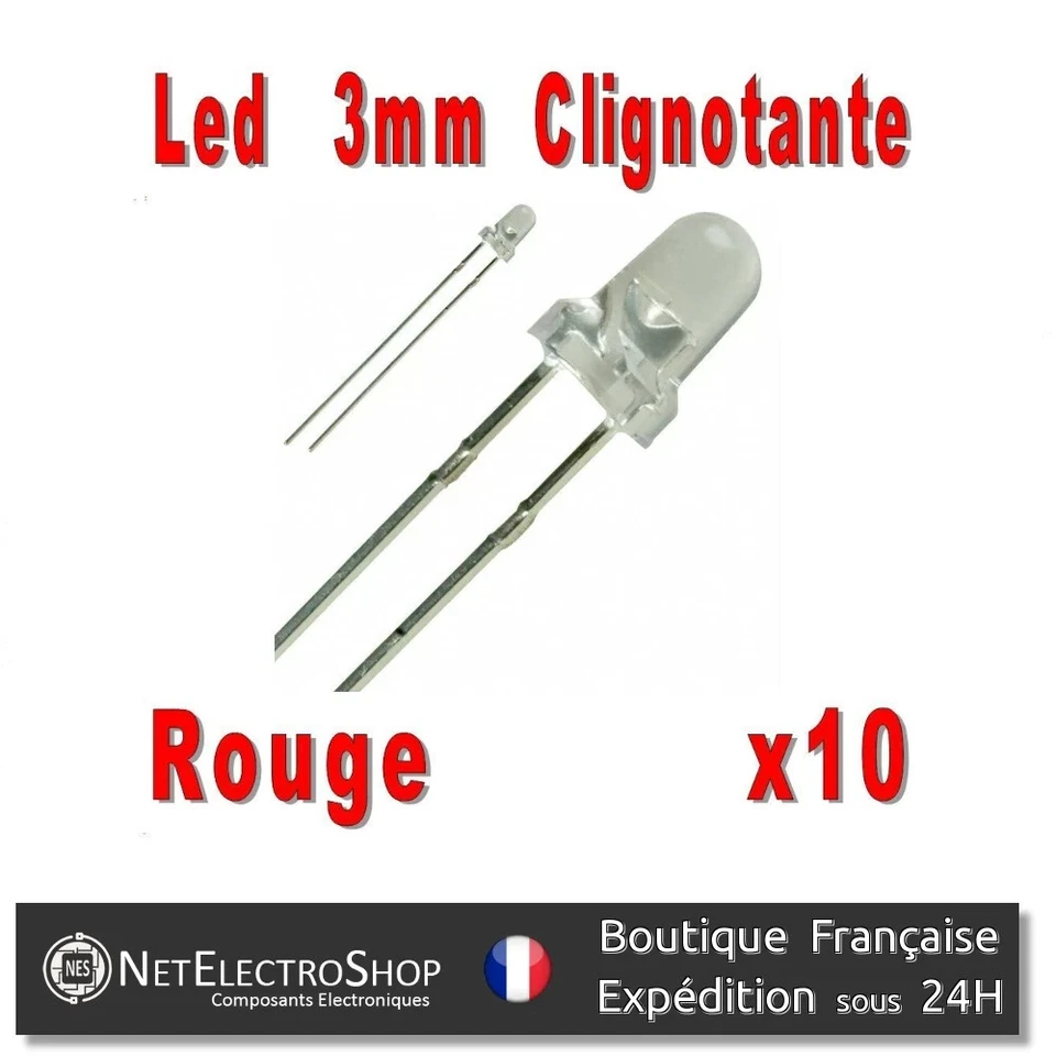 10x Led 3mm Rouges clignotantes 10000mcd - Image 1 of 1