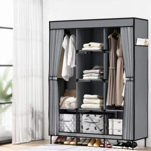 Artiss Large Portable Clothes Closet Wardrobe with Shelf Grey - Picture 1 of 8