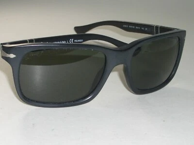 PERSOL 3048-S 58[]19 SLEEK MATTE BLACK GREEN POLARIZED CRYSTAL LENS SUNGLASSES - Image 1 of 4