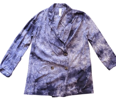 Blazer Anthropologie Amadi Para Mujer XS Azul Tie Dye Hilde Doble Pecho Lino Foto 1 de 4
