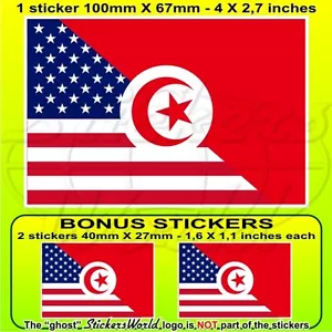 USA United States America-TUNISIA American-Tunisian Flag 10cm x1+2 BONUS Sticker - Picture 1 of 1