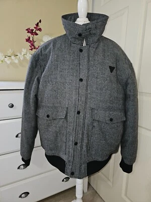 Akademiks NY Men`s Black Herringbone Wool Tweed Insulated  Flight Jacket Sz.XXXL - Image 1 of 4