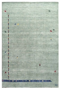 5X8 Blue-Green Gabbeh Handmade Wool Area Rug with Girl & Goat Design - Picture 1 of 6