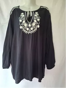 Old Navy Gr. XXL schwarz mit weiß bestickt Witchy Bohemian Hippie Tunika Top - Bild 1 von 7