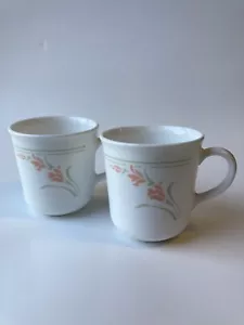 Corelle By Corning Flat Cups Coral And Green Floral Set Of Two - Picture 1 of 4
