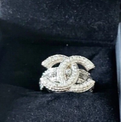 Original Chanel CC Kristall Ring Gr. 7 fehlt ein winziger Kristall Sterlingsilber - Bild 1 von 4