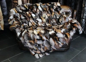 1128 Kuschelige Fuchsstücken Pelzdecke Felldecke Echtpelz Plaid Kuscheldecke - Bild 1 von 10