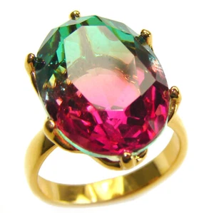 Watermelon Tourmaline Ring .925 Silver Gold Plated Oval Pink size: 6 1/4 6.5g - Picture 1 of 4