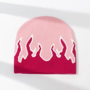 Flame Fire Beanie Hat Cap Unisex Pink Red - Picture 1 of 1