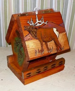 Handcrafted Bird Feeder ONE OF A KIND with etched & painted ELK / FOREST SCENES. - Picture 1 of 10