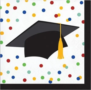 Colorful Grad Graduation Polka Dot Theme Party Paper Beverage Napkins - Picture 1 of 1