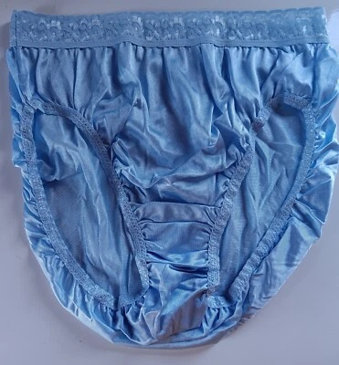 Размер 9 Hanes синий винтажный 1990-х все нейлона Hi вырез кружева верхний трусики хлопок промежности 2XL новый из старых запасов - Изображение 1 из 4