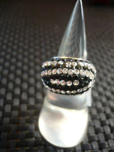 Ring 925ér Silber - Glitzerkristalle schwarz-weiß Größe 51 ausgefallenes Design - Bild 1 von 3