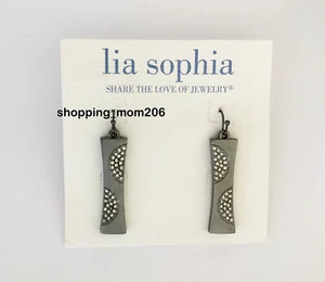 Lia Sophia "Pop Art" Hematite Tone w/Cut Crystals Earrings - Picture 1 of 3