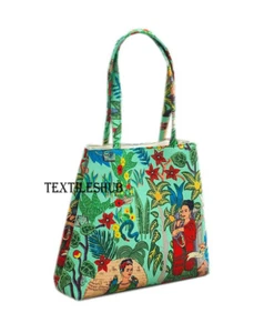 Indisch grün Frida Kahlo Blumen Handtasche Baumwolle Damen Schulter Kuriertasche Handtaschen - Bild 1 von 3