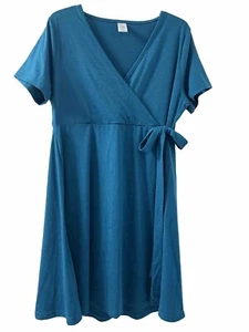 West Loop Dress Women’s Turquoise Side Tie Polyester Short Sleeve Size L - Picture 1 of 4