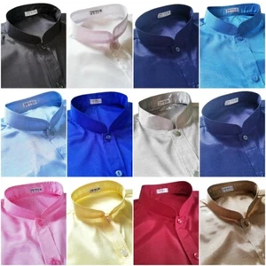 Thai Silk Men's Shirt Short Sleeve Mandarin Collar Casual Work Smart / Small-3XL - Picture 1 of 64