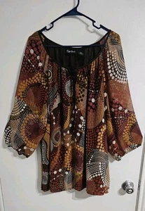 Camicetta a pois Maggie Barnes donna 2x marrone maniche trasparenti boho Lagenlook - Foto 1 di 9