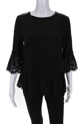 Nicole Miller Womens Black Lace Bell Sleeve Top Size 0 11614512 - Image 1 of 4