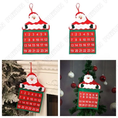 2 Santa Claus Christmas Advent Wall Calendar Pocket Hanging Xmas Decoration Gift - Image 1 of 4