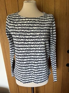 Camiseta Top Boden Azul Marino/Blanco Rayas Estampado Corazón Estilo Bretón Reino Unido 10 Manga Larga - Imagen 1 de 10
