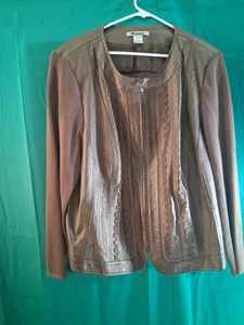 Peter Nygard Plus Size Brown Leather & Knit Jacket Full Zip Women’s 3X - Picture 1 of 3