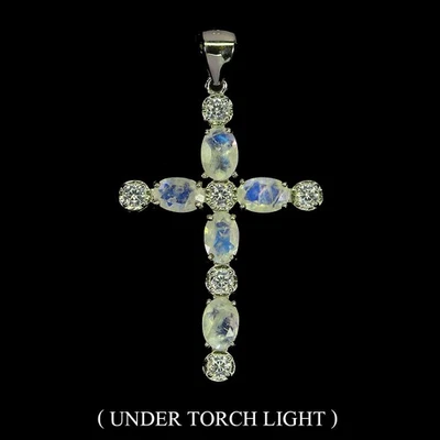 925 Sterling Silver Pendant Oval Moonstone 6x4mm Natural Gemstone Jewelry - Image 1 of 4