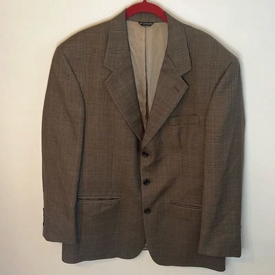Bill Blass Men's Vintage 100% Pure Wool Brown Plaid Blazer Sports Coat 44/46 - Image 1 of 4