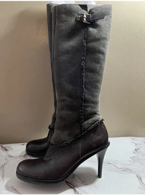 Botas de piel de oveja con tacón de gamuza marrón VIA SPIGA para mujer talla 9 Foto 1 de 4