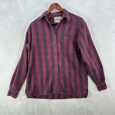 Camisa Levi's De Colección Para Hombre Mediana Borgoña Rayas Manga Larga Botón Delantero Años 90 Foto 1 de 4