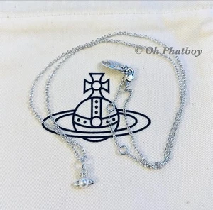 Vivienne Westwood Silver Balbina Mini 3D Vegan Pearl Orb Pendent Necklace - Picture 1 of 5