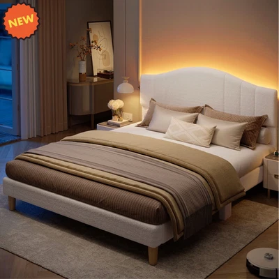 Cama infantil Camas Para Niñas estrutura de cama de veludo completa com cabeceira de LED para meninas branca - Imagem 1 de 4