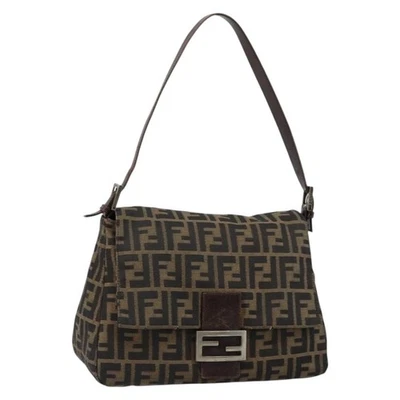 FENDI Zucca Canvas Mamma Baguette Tote Bag Black Silver Brown Auth fm4891 - Image 1 of 4