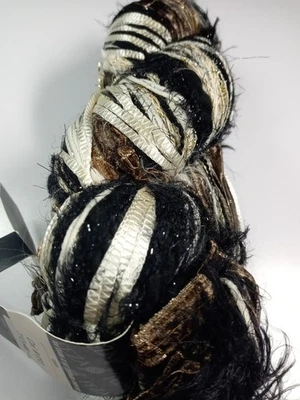 Hilo de cinta Feza Premier color #33 negro/marrón/blanco/dorado metálico 100 g 210 yardas Foto 1 de 3