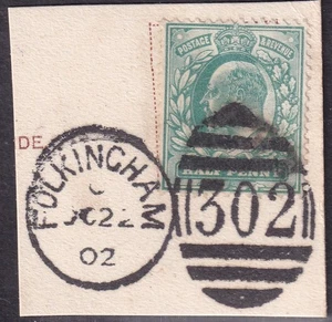 GB ENGLAND Edward 7th DUPLEX POSTMARK / CANCEL "FOLKINGHAM 302" 1902 - Bild 1 von 1