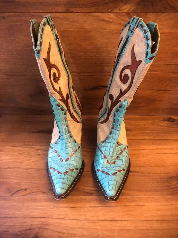 Donald J. Pliner Coleção Cowboy Couture Botas Altas Western Turquesa Tamanho 7M - Imagem 1 de 4