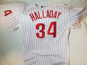 Majestic Philadelphia Phillies Roy Halladay Jersey Mens 50 White Pinstripes Sewn - Picture 1 of 13