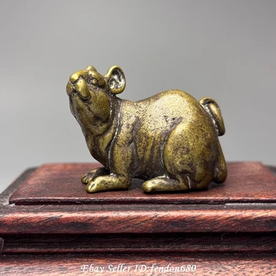 42mm China Pure Copper Bronze Fengshui Rat Mouse Animal Statue T284 - Image 1 of 4