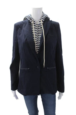 Blazer Aqua para mujer con un solo botón con capucha azul marino blanco talla pequeña Foto 1 de 4